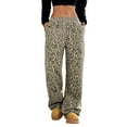 thumbnail image 3 of Pantalones Rectos con Estampado de Leopardo A Cuadros para Mujer, Cintura Elástica, Estilo Y2K, con Bolsillos. Leopardo S, 3 of 10