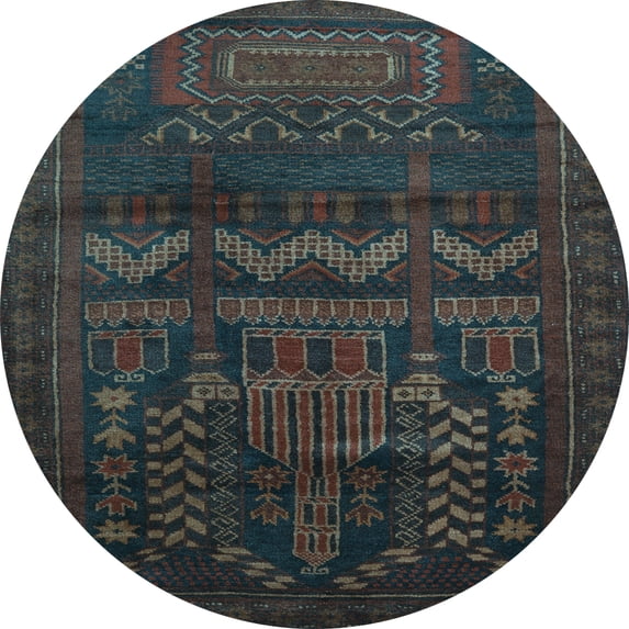 Ahgly Company Indoor Round Persian Light Blue Traditional Area Rugs, 7' Round