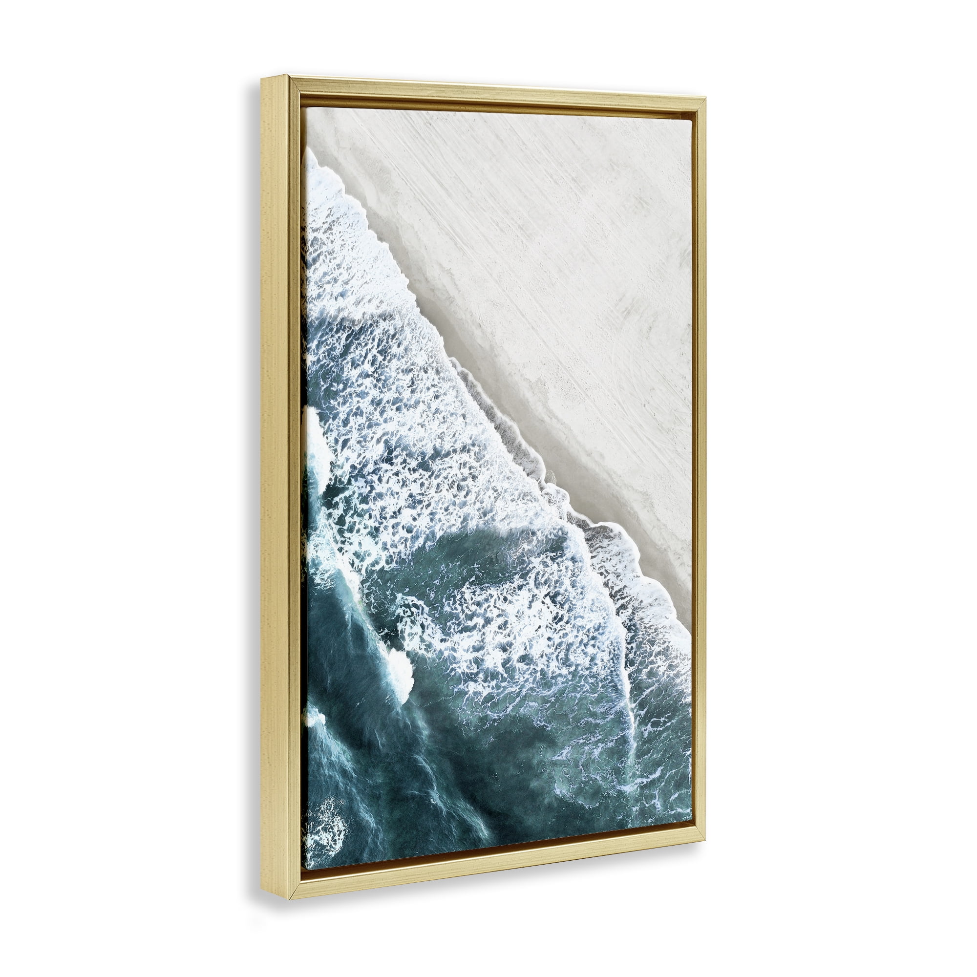 Stupell Industries Corolla Beach Breezy Shoreline Gold Framed Floater Canvas Wall Art, design by Natalie Carpentieri