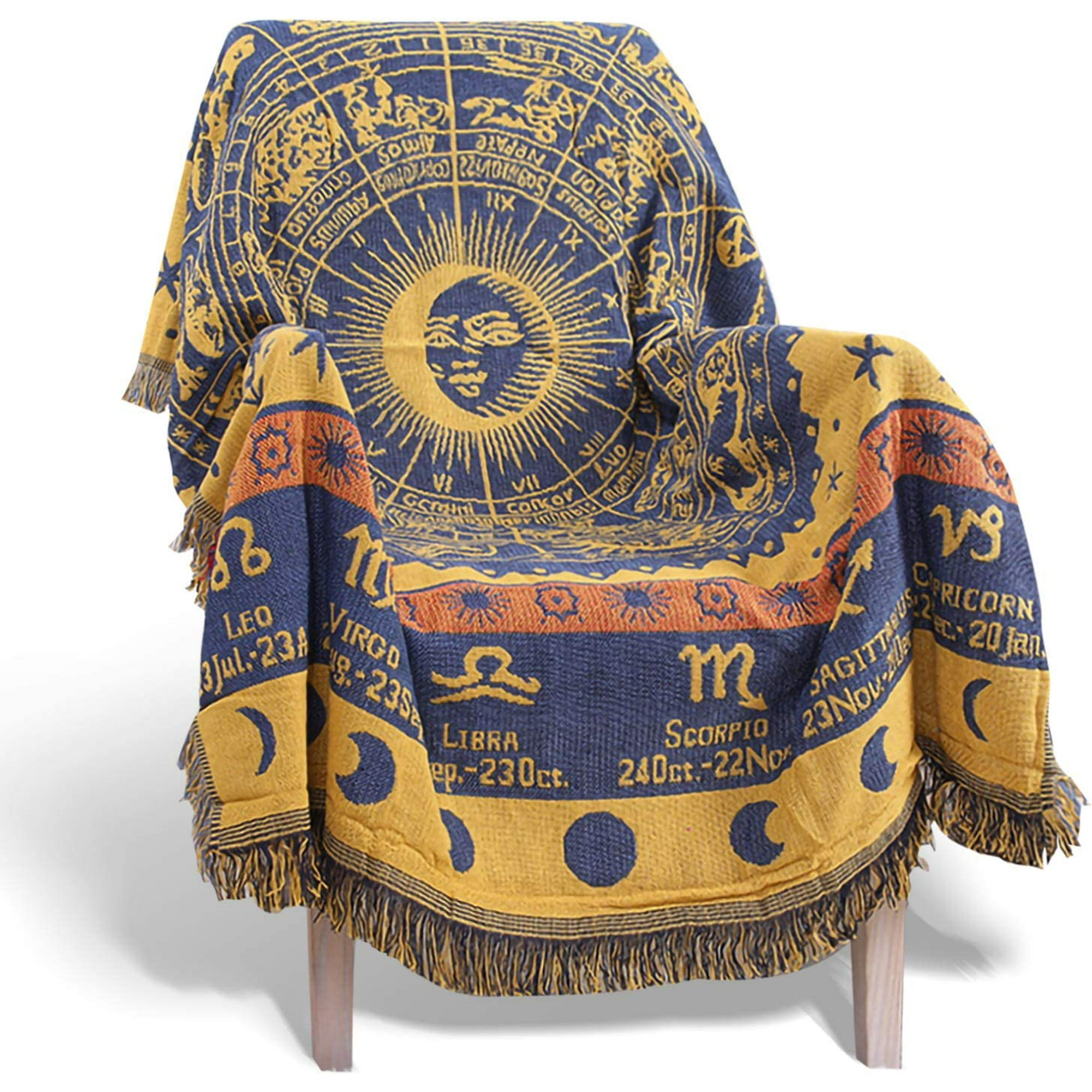 Boho Woven Throw Blanket Reversible Cotton Bohemian Tapestry Hippie Room Decor Witchy Astrology Zodiac Celestial Constellation Carpet Bed Chair Couch Sofa Cover Double Sided Yellow 51 x71 Walmart