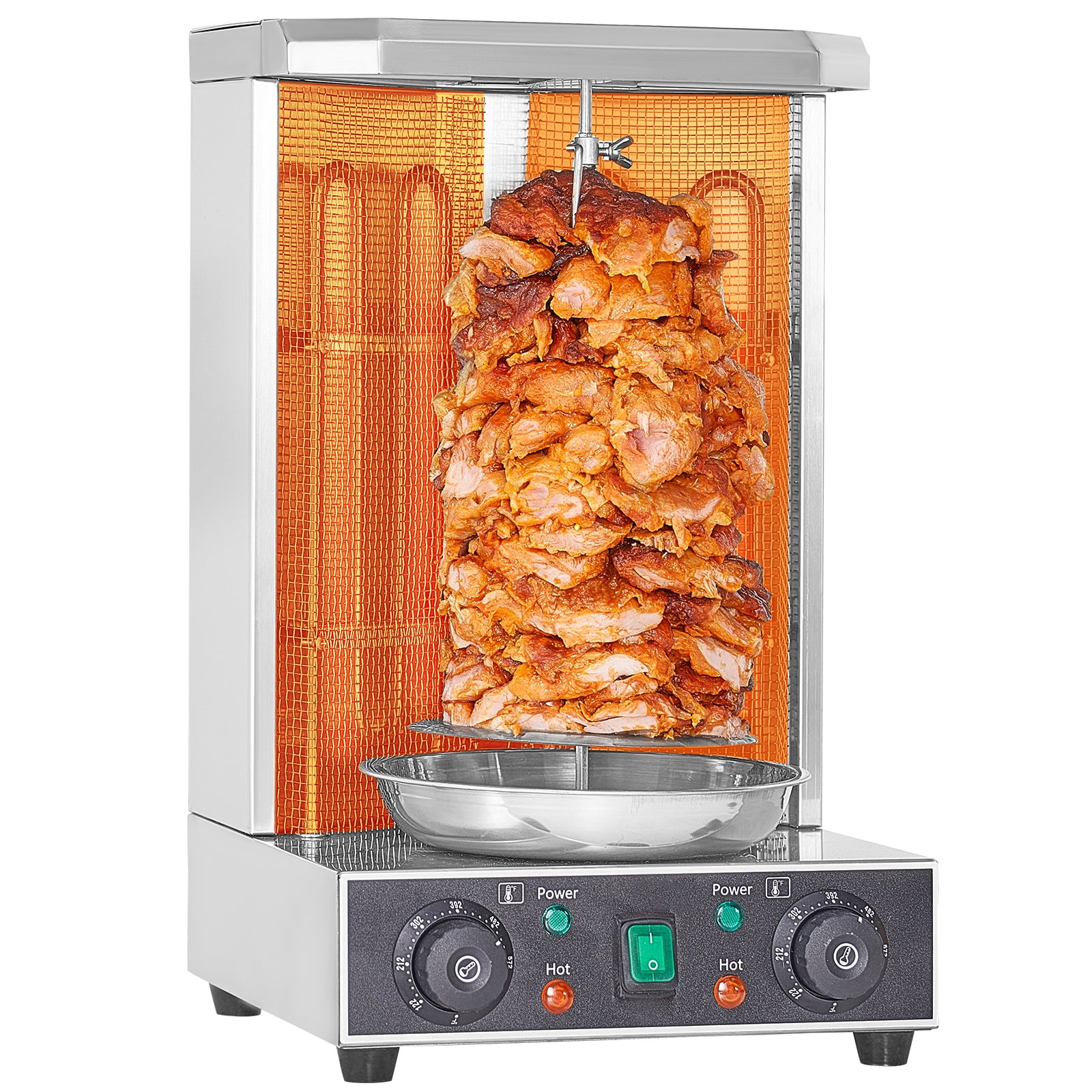 KFFKFF Gyro Rotisserie Oven, Can Hold 13lbs, Electric Vertical Broiler with 2 Heating Elements, 122℉-572℉ Chicken Shawarma Cooking Device, Doner Kebab Maker for Residential/Commercial Purposes