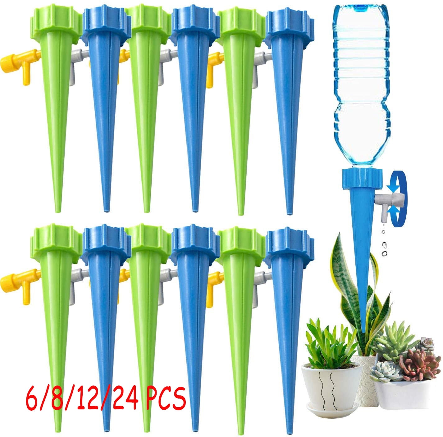 15 Pack/Set Self Watering Spikes with Slow Release Control Valve Switch Self Irrigation Watering Drip Devices for Potted Plants Flower Vegetables Nanny HARDER Plant Watering Spikes 