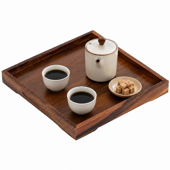 Walnut Wood Serving Tray 11x11 in, Solid Wood Coffee Table Tray for Ottoman, Non-Slip Decorative Storage Tray, Handcrafted