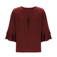thumbnail image 6 of Summer Plus Size Tops For Women Causal Solid Color Loose 3/4 Length Ruffled Sleeve V-Neck Pullover Blouse T-Shirt Oversized Women Shirts Under $10 Wine XXL, 6 of 7