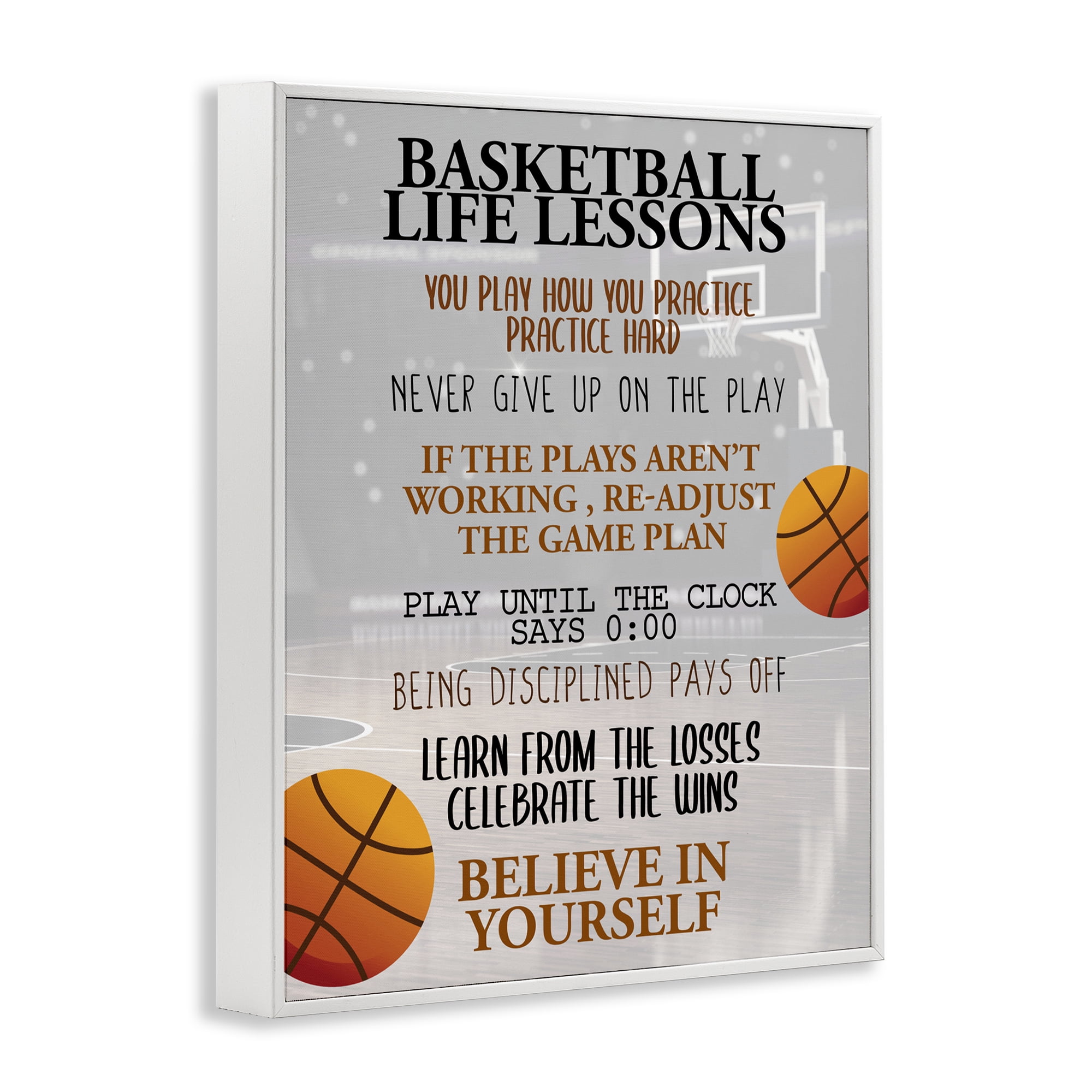 Basketball Life Lessons White Framed Giclee Art, design by Kim Allen