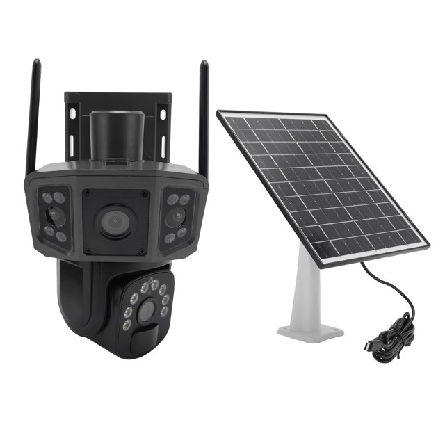 Cámara De Seguridad Solar 8MP Outdoor Inalámbrico, 4G WiFi, Lente Dual Panorámica Y De Seguimiento, Cámara De Seguridad Para El Hogar Con Visión Nocturna,