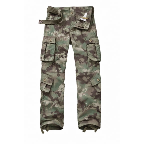 TRGPSG Men's Casual Tear-rsesistant Work Cargo Pant Camo Outdoor Hiking Pants with Pockets(No Belt),Cp Camo 36x32