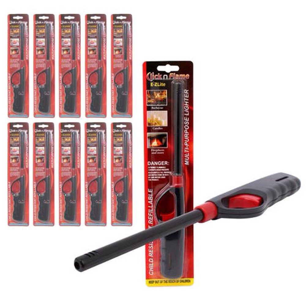 Click n Flame Refillable BBQ Lighter, Kitchen Grill Fireplace, 10PACK