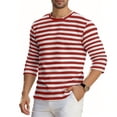 thumbnail image 3 of Ceisia Men's Spring Summer Casual Regular Fit Crew Neck Three-Quarter Sleeve T-Shirt Multi-Color Striped Cotton-Like Jersey Stretch Fabric Wine XXL Gifts, 3 of 6