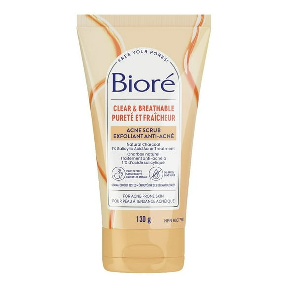 Bioré Charcoal Acne Scrub, Salicylic Acid Exfoliating Wash for Oily, Acne Prone Skin, 130 G