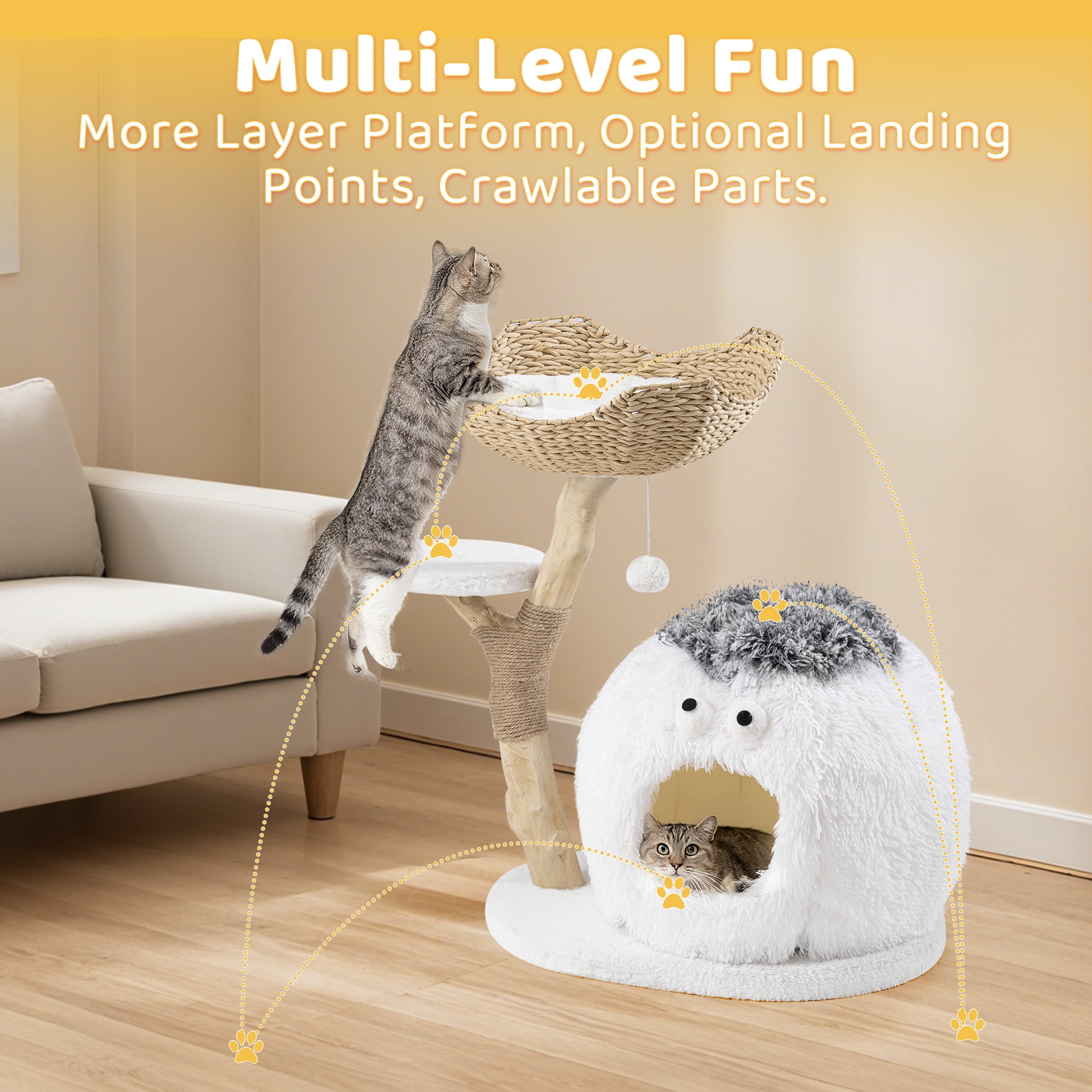 PERIMIDOME 31'' Cat Tree with Condo and Scratching Post Tower, Multilevel Cat Tree Tower for Indoor