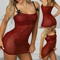 thumbnail image 2 of Gibobby Lencería sexy para mujer Día de San Valentín Mujeres Mini Print + Sexy Bow Leopard Trim Lace Dress G-String Lencería Íntimos(Rojo, M), 2 of 5