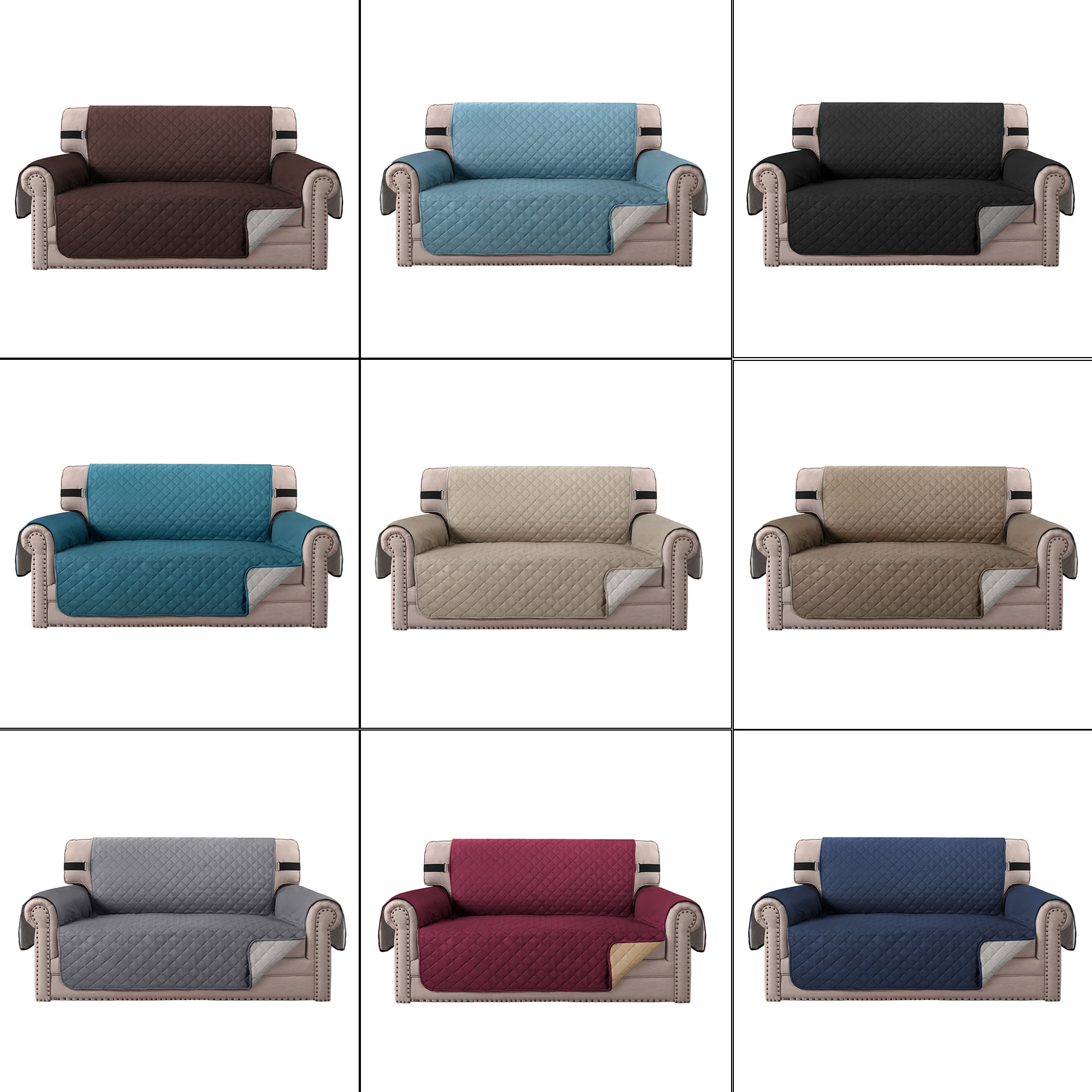 CJC Non-slip Sofa Cover Reversible Quilted Couch Slipcover Waterproof Tear Resistant Furniture Protector for Kids Pets, 3 Sizes & 9 Colors