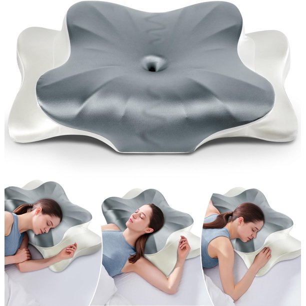 Almohada cervical para cuello y hombro, almohada de espuma viscoelástica con contorno, almohada ergonómica de soporte para el cuello para dormir de lado, espalda y estómago con funda - Tamaño