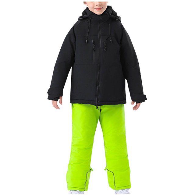 4-16 Years Kid's Solid Color Girls Boys Ski Suit Windproof Warm Solid Color Skiing Set Green