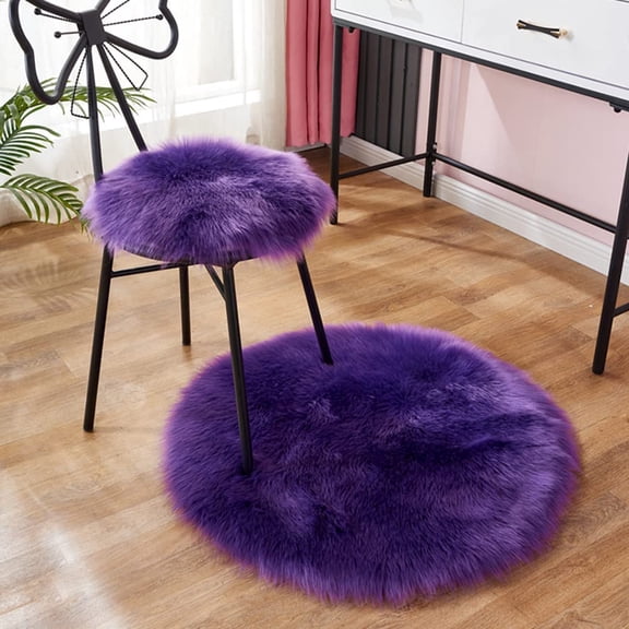 Nvzi Round Faux Fur Sheepskin Area Rug Super Soft Fluffy Chair Cover Seat Cushion Pad Non-Slip Area Rugs for Living Bedroom Floor Sofa (Purple,1.5 Feet Diameter)