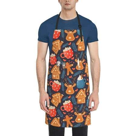 

Lukts Snowman house leaf Pattern Kitchen Cooking Aprons Adjustable Bib Soft Chef Apron with 2 Pockets for Men Women