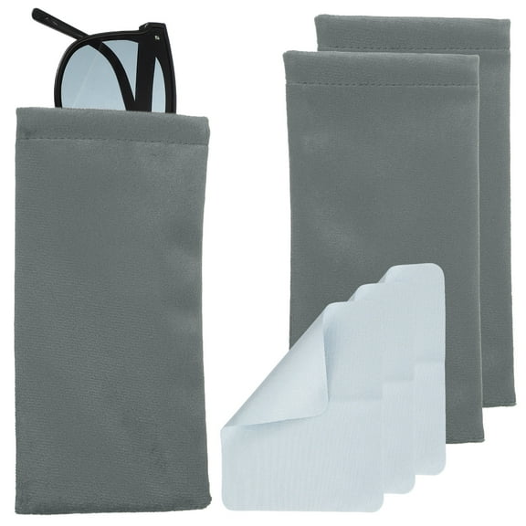 3pcs Squeeze Top Glasses Bag, Velvet Sunglasses Case with Cleaning Cloth, for Men and Women Sunglasses Case (Grey)
