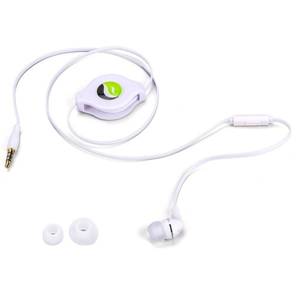 Premium Retractable Headset MONO Hands-free Earphone Mic Single Earbud Headphone Earpiece In-Ear Wired [3.5mm] White Compatible With Motorola Moto G7 Power Play - Nokia 3.1 Plus