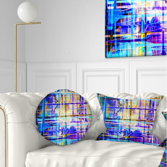 Designart Blue Abstract Grid - Abstract Throw Pillow - 12x20