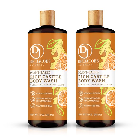 DR. JACOBS NATURALS Jabón corporal natural de naranja y jengibre de Castilla para hidratar la piel seca y sensible Champú con ingredientes a base de plantas Fórmula sin conservantes de gluten - 32 o