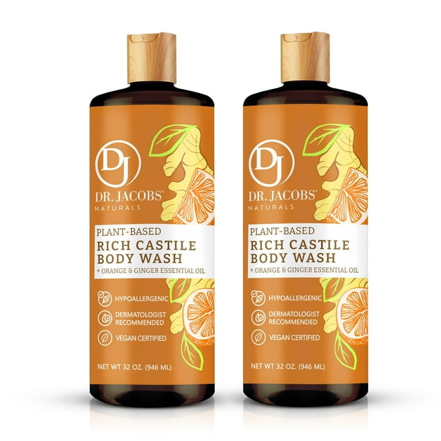 DR. JACOBS NATURALS Jabón corporal natural de naranja y jengibre de Castilla para hidratar la piel seca y sensible Champú con ingredientes a base de plantas Fórmula sin conservantes de gluten - 32 o