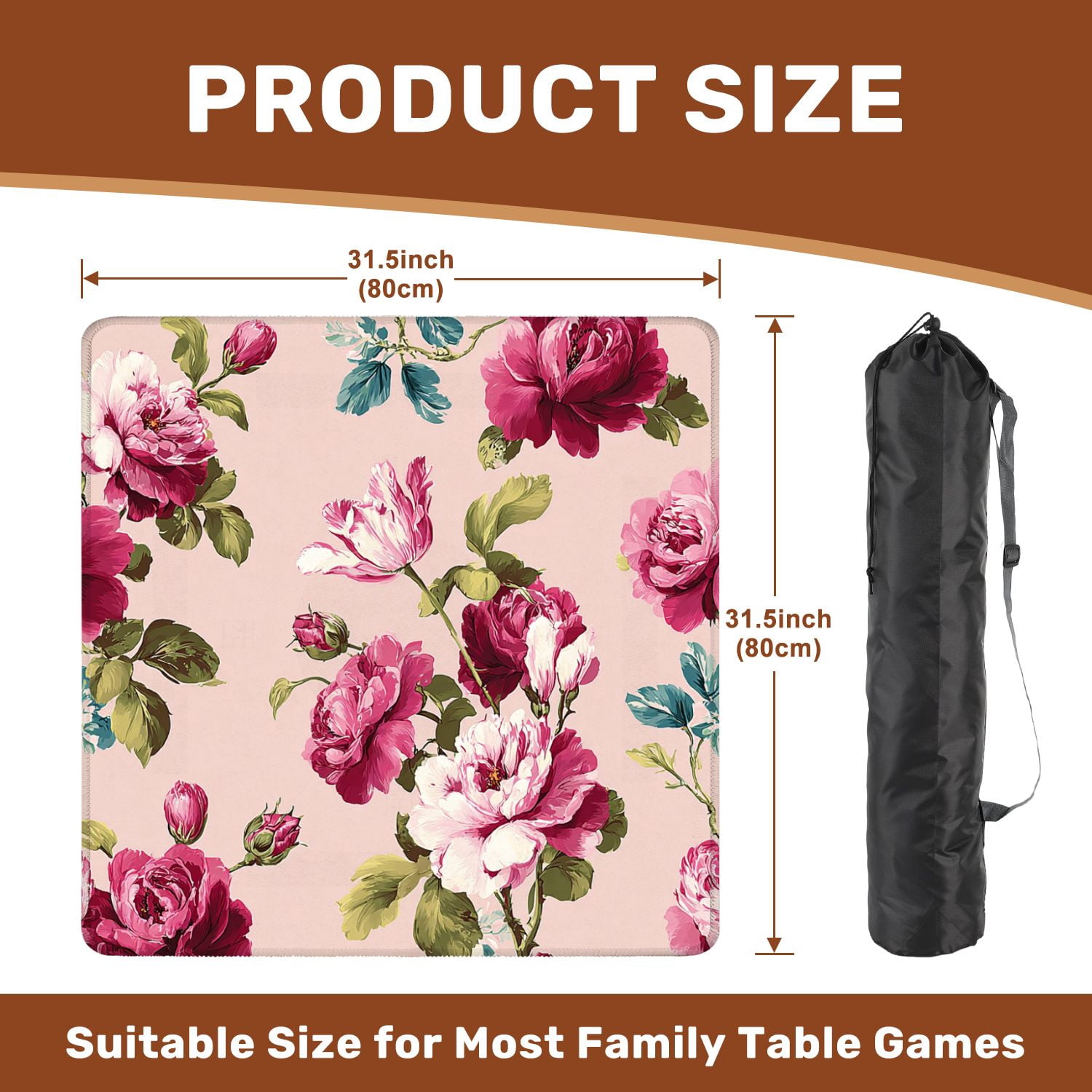 Mahjong Mat 31.5" x 31.5" Shabby chic vintage roses tulips forget me nots vintage seamless Non-Slip Noise Reduction American Mahjong Tiles Table Cover for Dominoes Poker Card Board Games Gift