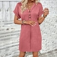 thumbnail image 6 of New Summer Arrivals SMihono Women's Casual T Shirt Dress Button Up V Neck Tunic Dresses Summer Short Sleeve Mini Dresses Loose Sundresses Pink M, 6 of 8