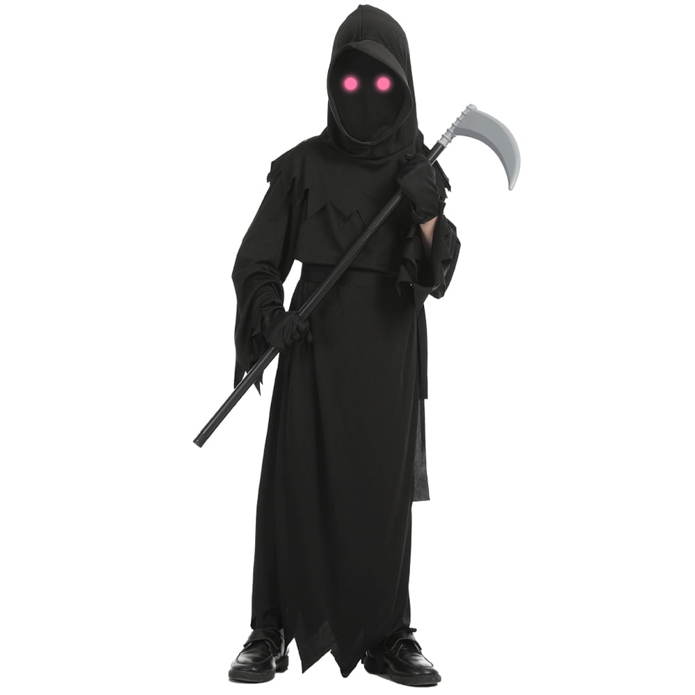 6PCS Grim Reaper Costume for Kids,Phantom Halloween Costume with Red