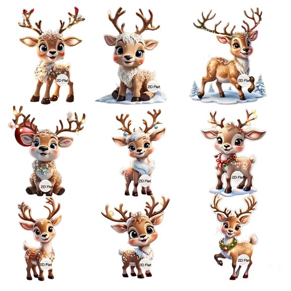 9/6 Pcs Christmas Ornaments Cute Reindeer Xmas Tree Decorations Acrylic Winter Hanging Ornaments Cute Cartoon Deer Ornaments for Holiday Christmas Tree Hanging Party DIY Decoration