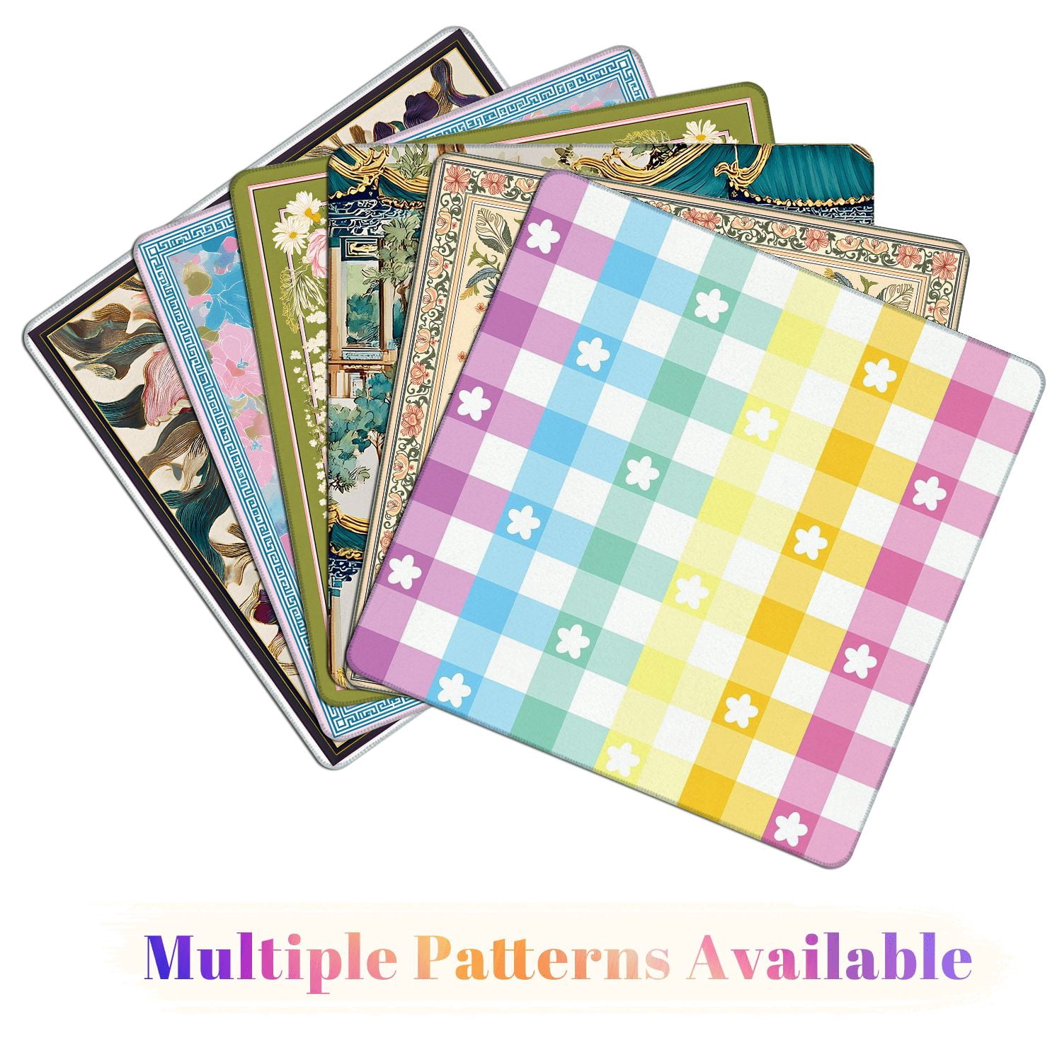 Mahjong Mat 31.5" x 31.5" Pastel Colored Checkered White Flowers Non-Slip Noise Reduction American Mahjong Tiles Table Cover for Dominoes Poker Card Board Games Gift