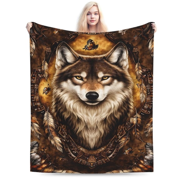 Indian Wolf Blanket Wolf Fleece Throw Blanket Super Soft Fuzzy Plush Cozy Warm Wolves Decor Stuffed Bedding Blankets Gift for Boys Girls Men Women Kids & Adult 50x40