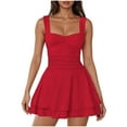 thumbnail image 2 of THDHVS Women's Casual Dresses,Summer Dresses for Women 2025,Women's Square Neck Ruffle Hem Mini Dress Ruched Waist Short Party Dresses Red XL, 2 of 6