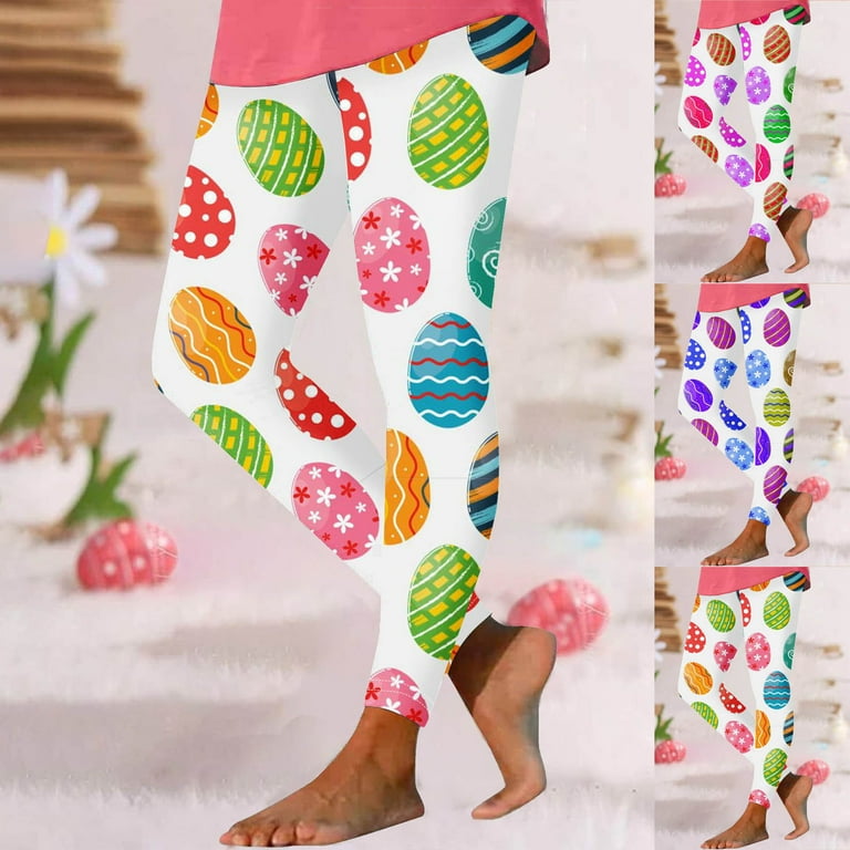 Easter Leggings for Women High Waisted Cute Easter Eggs Print Skinny  Stretch Juniors Leggings Tight Jeggings Clearance Yellow,L