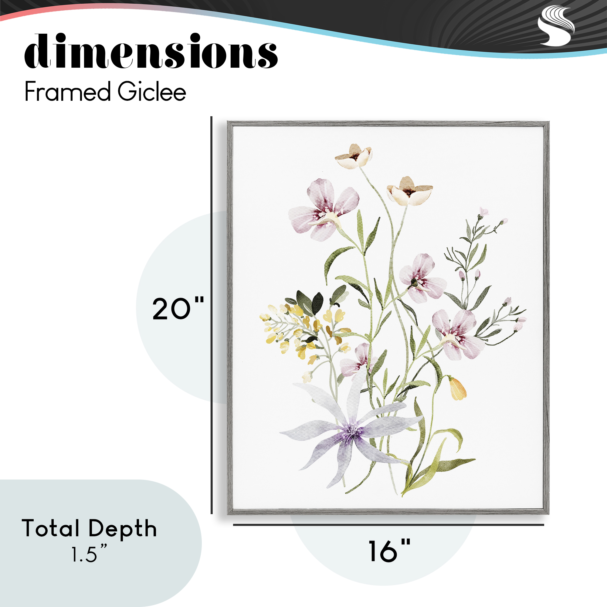 Floral Foliage Bundle Gray Framed Giclee Art, design by Lettered and Lined
