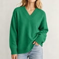 thumbnail image 6 of DYTTDG Women's V-Neck Sweater | Long Sleeve Loose Fit Solid Color Knit Pullover Top, Ribbed Cuffs and Hem Casual Jumper for Daily Outfits, 6 of 8