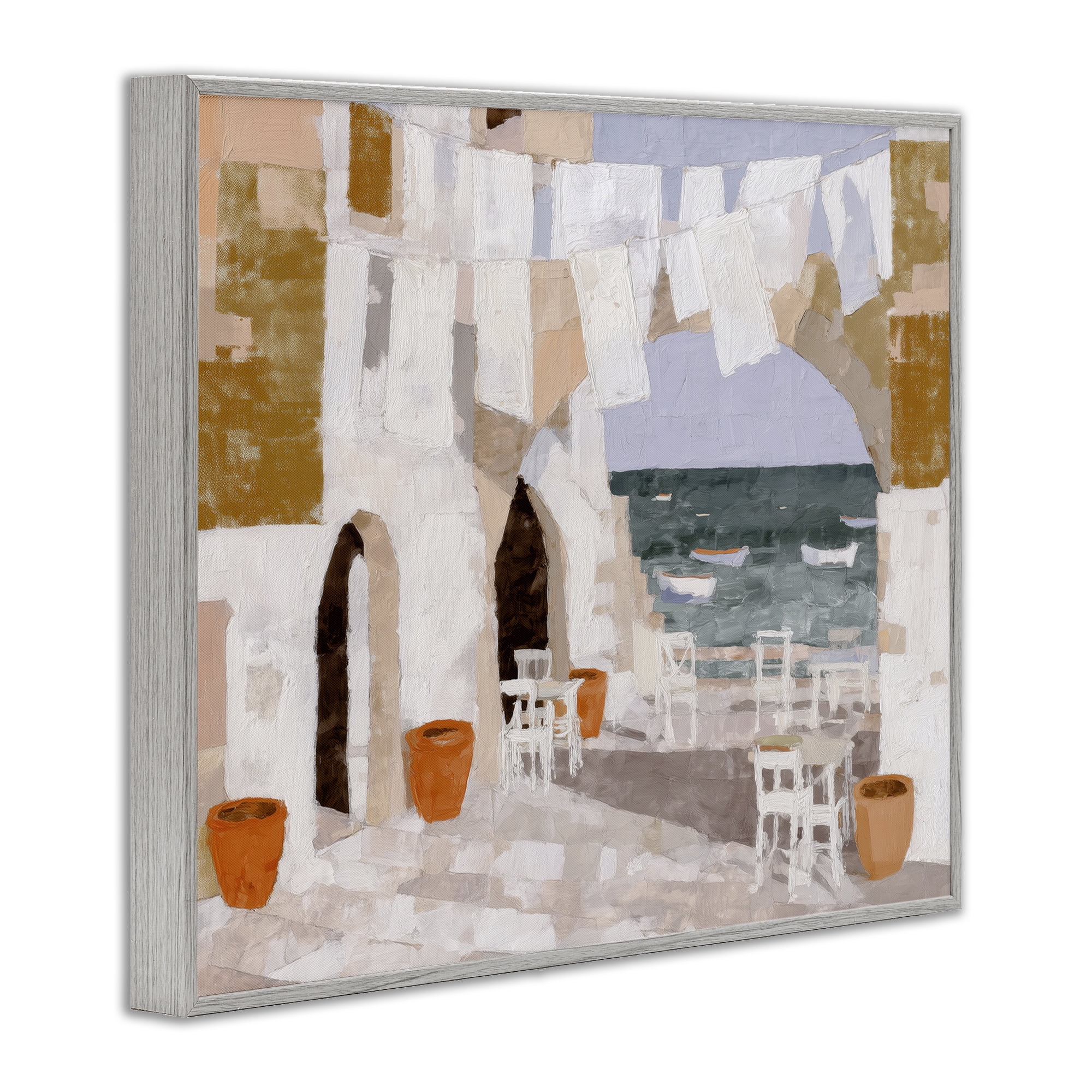 Stupell Industries Coastal Village Plaza Laundry Gray Framed Giclee Art, design by Chromatic Storm Studio