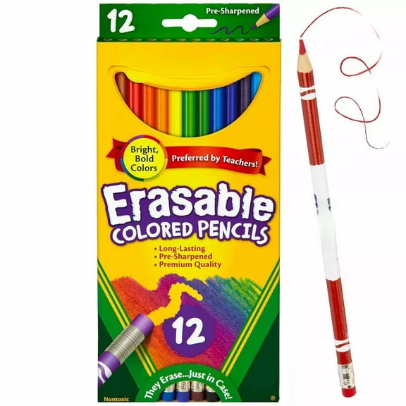 Crayolo Erasable Colored Pencils 12ct: Cute School Supplies for Kids, Classroom Must Haves, Drawing Tools