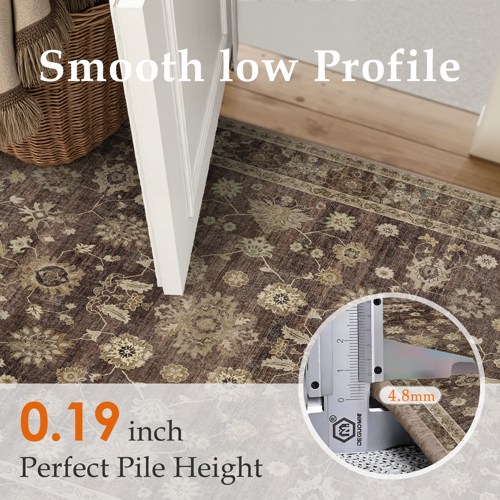 BERTHMEER 8'x10' Area Rugs for Living Room Large Vintage Brown Carpets for Bedroom Office Machine Washable Farmhouse Dining Room Oriental Rugs Non Slip Traditional Distressed Rugs