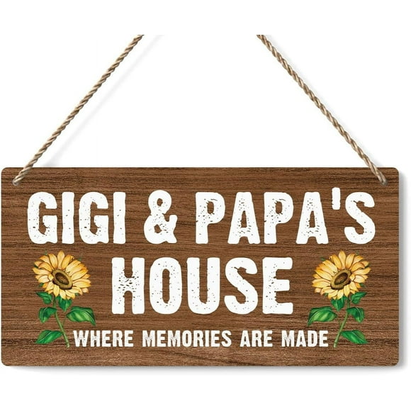 Rustic Gigi and Papa's House Wooden Sign Decor, Outdoor Porch Decoration Hanging Signs 12x6 Inches, Gifts for Grandma Grandpa - Yard Wall Art Decor Sign, Birthday Gifts for Grandpa Grandma