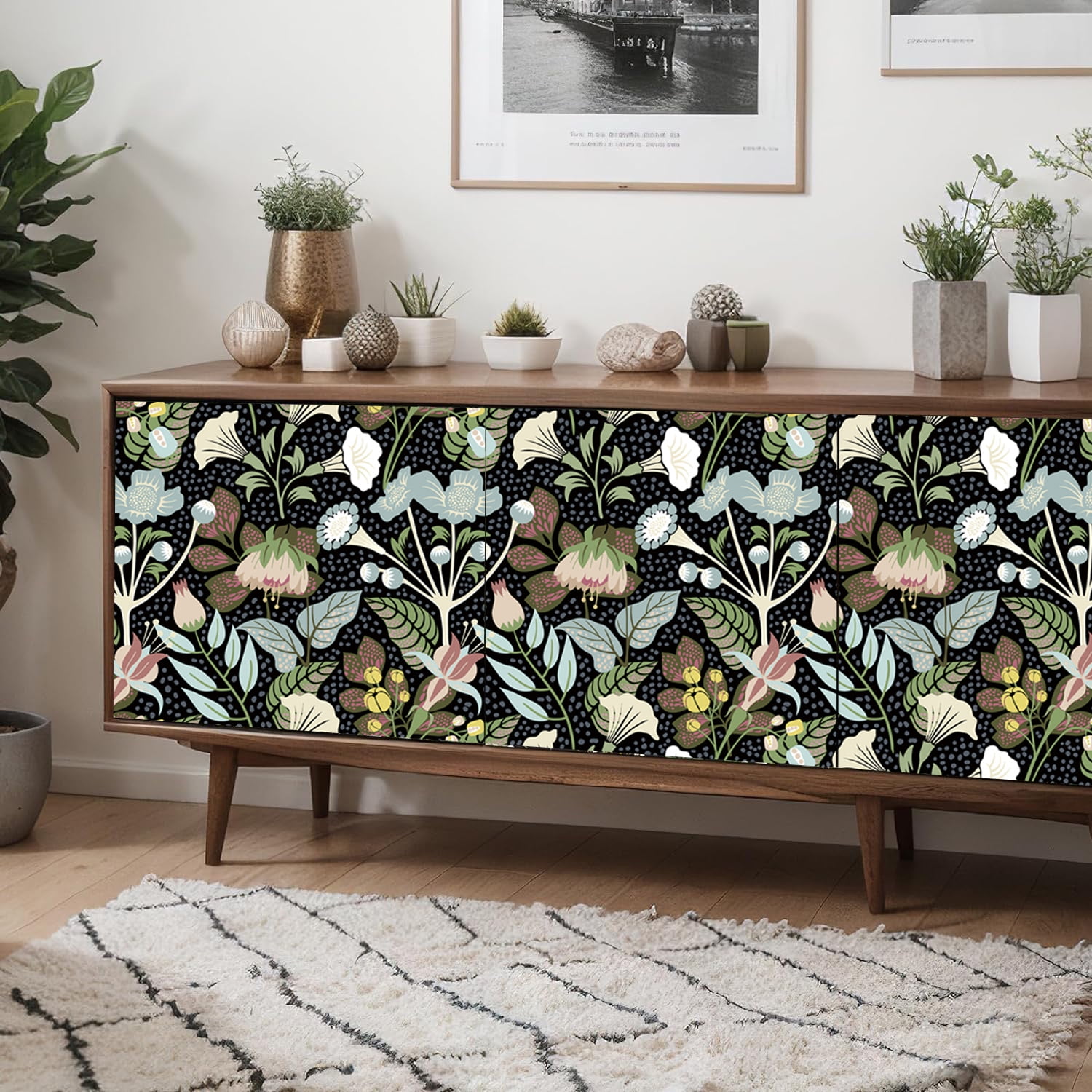 (4 pack) Abyssaly Floral Peel and Stick Wallpaper 17.7" x 118" Self-Adhesive Removable Black Morning Glory Contact Paper for Kitchen Bedroom Cbinet Wall Decoration