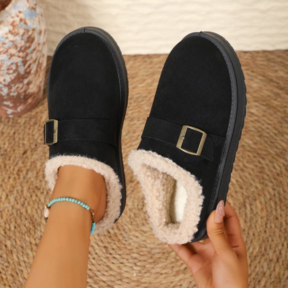 uublik Women Fuzzy Slippers Memory Foam House Slippers Indoor Outdoor Cozy Plush Closed Toe House Shoes, Black