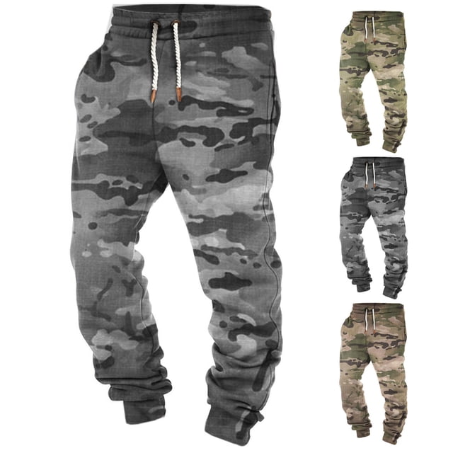 Styesk Men's Pants Men Printing Drawstring Pockets Elasticated Trousers Cuffed Pants Full Lenght Pants