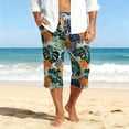 thumbnail image 3 of Mens Swim Trunks Men's Casual Hawaiian Print Drawstring Cropped Capri Pants Summer Swim Trunks Beach Shorts with Elastic Waist Resort Style for Vacation Pool Luau Army Green L, 3 of 9