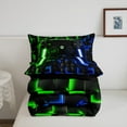 thumbnail image 5 of Gamer Comforter Set Teen Twin Bedding, Green Navy Blue Buffalo, Black Reversible, 5 of 7
