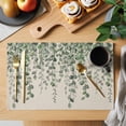 thumbnail image 2 of Placemats 1 Pack, Green Eucalyptus Leaves Woven Placemat, Linen Place Mats for Kitchen/Dining Tables, Summer Botanical Weeping Rustic Washable Table Mats for Party, 2 of 8