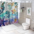 thumbnail image 7 of Creowell Nautical Coastal Shower Curtain, Beach Shower Curtain Sea Horse Coral Turtle Starfish Seashell Conch Ocean Themed Shower Curtain Sets Machine Washable Decor Summer Bath Curtain White, 7 of 7