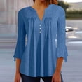 thumbnail image 2 of Ltctricy Women's 3/4 Sleeve Tops V Neck Half Button Solid Color Dressy Casual T Shirts Trendy Tunic Blouses, 2 of 5