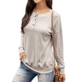 thumbnail image 2 of Xuanfei Women Buttons Solid Color Crew Neck Long Sleeve Top, 2 of 8