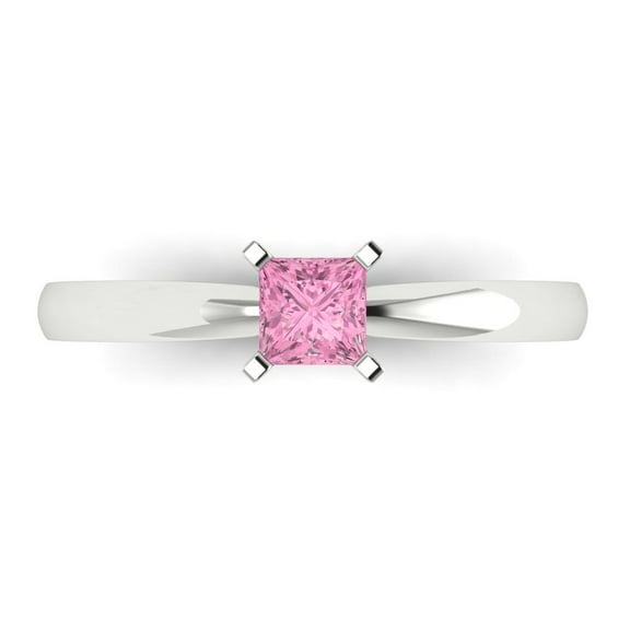 Solitaire Engagement Ring for Women - 0.5ct Simulated Pink Diamond in 18K White Gold Promise Ring